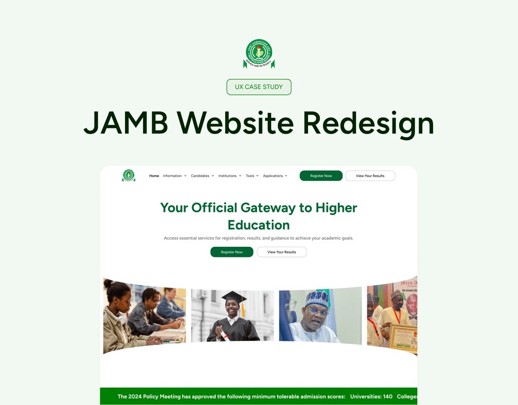 The redesigned JAMB homepage